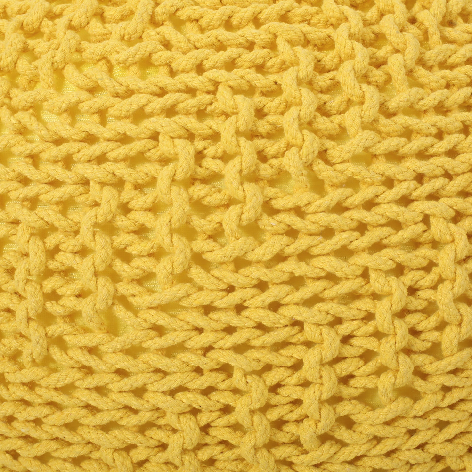 Bordeaux Knitted Cotton Round Pouf, Yellow Yellow Cotton