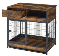Furniture Dog Cage Crate With Double Doors ,Rustic Brown,31.5"Wx22.64"Dx30.59"H Antique Brown Metal & Wood