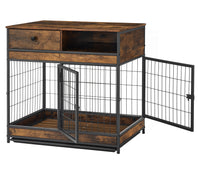 Furniture Dog Cage Crate With Double Doors ,Rustic Brown,31.5"Wx22.64"Dx30.59"H Antique Brown Metal & Wood