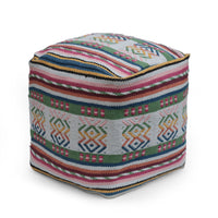 Inca Handcrafted Peruvian Print Square Pouf, White, Pink, Multicolor Multicolor Fabric