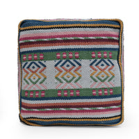 Inca Handcrafted Peruvian Print Square Pouf, White, Pink, Multicolor Multicolor Fabric