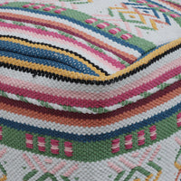 Inca Handcrafted Peruvian Print Square Pouf, White, Pink, Multicolor Multicolor Fabric