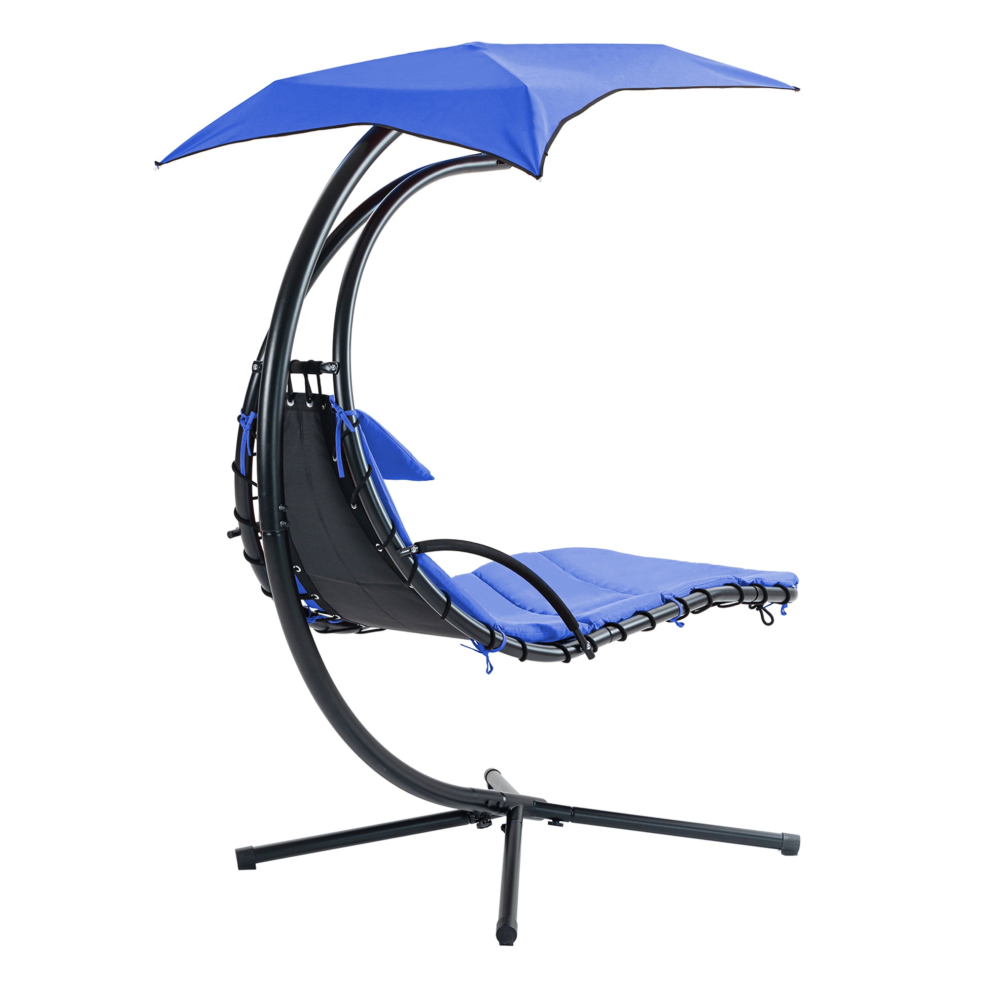 Hanging Chaise Lounger With Removable Canopy, Outdoor Swing Chair With Built In Pillow, Hanging Curved Chaise Lounge Chair Swing For Patio Porch Poolside, Hammock Chair With Stand Navt Navy Metal
