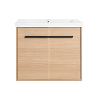 Oak 24 Inch Bathroom Vanity With Resin Countertop Sink, 2 Doors Bathroom Cabinet Set Oak Bathroom American Design Engineered Wood