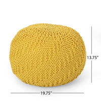 Bordeaux Knitted Cotton Round Pouf, Yellow Yellow Cotton