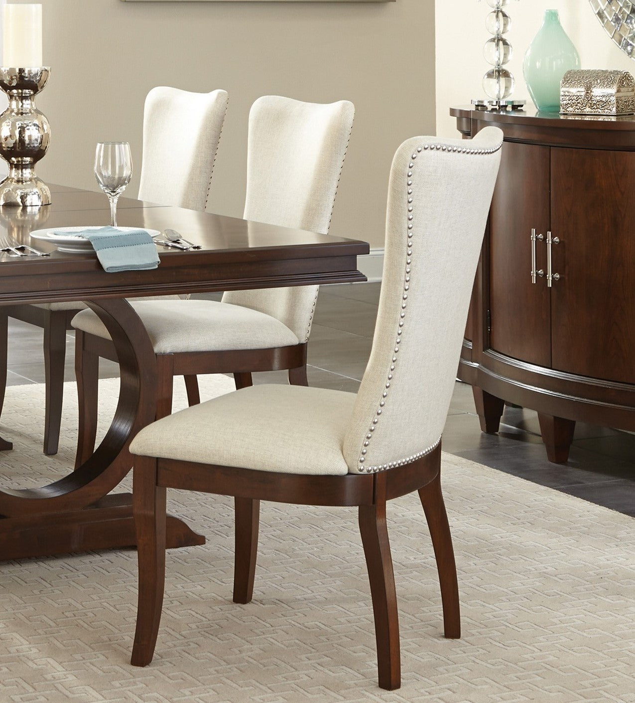 Modern Traditional 7Pc Dining Set Table With Extension Leaf And 6 Upholstered Chairs Dark Cherry Finish Wooden Kitchen Dining Furniture Upholstered Chair Wood Cherry Seats 6 Wood Dining Room Self Storing Leaf Extendable Traditional Rectangular Dining