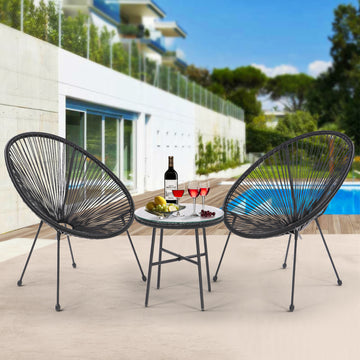 3 Piece Patio Bistro Conversation Set With Side Table, Acapulco All Weather Pe Rattan Chair Set,Flexible Rope Furniture Outdoor With Coffee Table,For Garden,Backyard,Balcony Or Poolside Black No Black Weather Resistant Frame Garden & Outdoor Rattan Metal