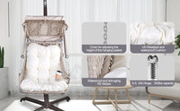 Same As W1132128049, W1132137372 Swing Egg Chair With Stand Indoor Outdoor, Wicker Rattan Frame 350Lbs Capacity Hammock Chair For Patio Bedroom With Sunshade Cloth, Courtyard, Cushion And Pillow Beige Metal
