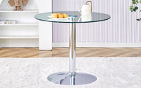 A Glass Tabletop With A Diameter Of 35 Inches And A Modern Minimalist Circular Dining Table With Electroplated Silver Metal Legs. Suitable For Restaurants, Living Rooms, And Conference Rooms.Dt 1166 Transparent Glass Metal