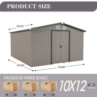 Patio, Lawn & Garden,Metal Outdoor Storage Shed 10Ft X 12Ft,Clearance With Lockable Door Metal Garden Shed Steel Anti Corrosion Storage House Waterproof Tool Shed For Backyard Patio Brown Metal