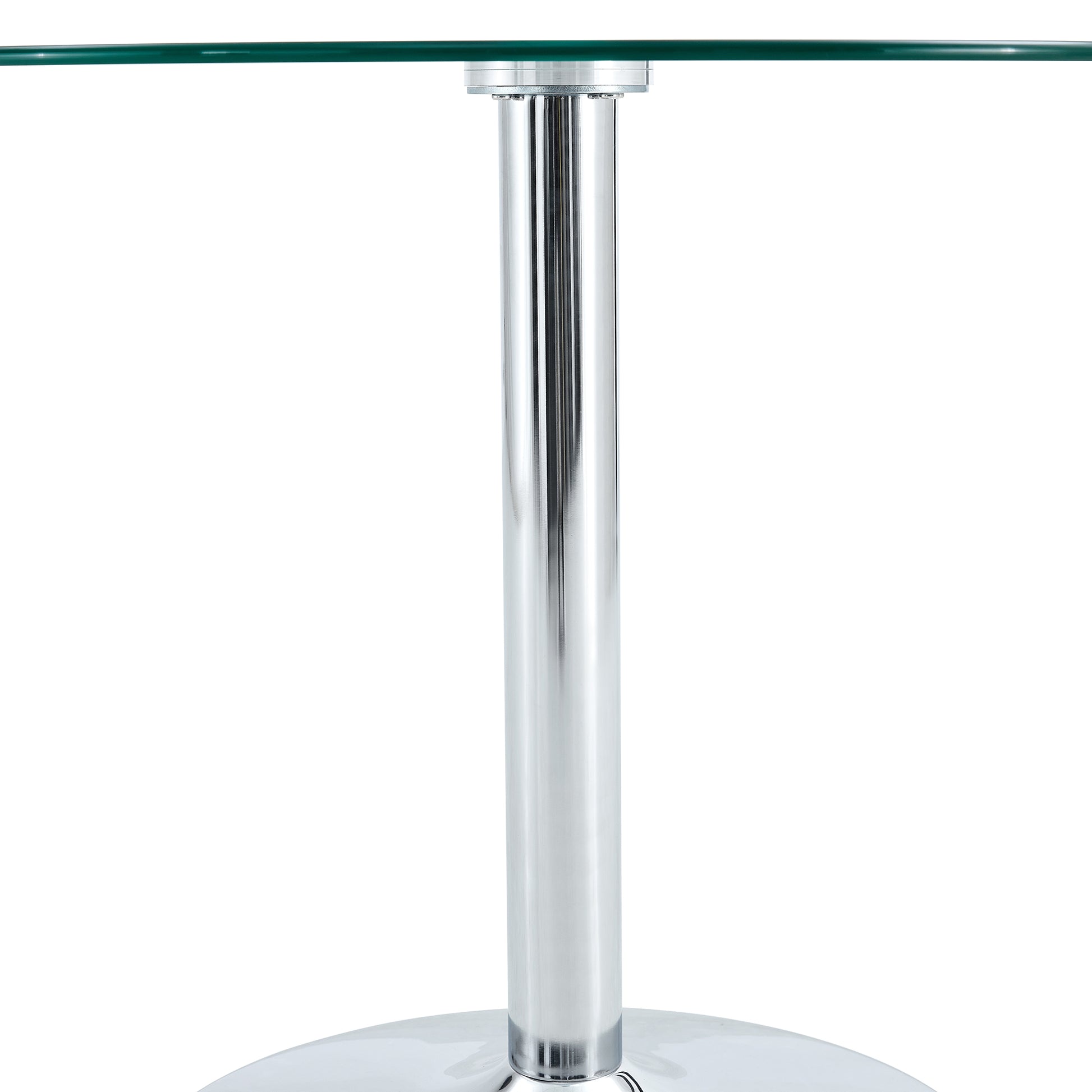 A Glass Tabletop With A Diameter Of 35 Inches And A Modern Minimalist Circular Dining Table With Electroplated Silver Metal Legs. Suitable For Restaurants, Living Rooms, And Conference Rooms.Dt 1166 Transparent Glass Metal