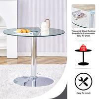 A Glass Tabletop With A Diameter Of 35 Inches And A Modern Minimalist Circular Dining Table With Electroplated Silver Metal Legs. Suitable For Restaurants, Living Rooms, And Conference Rooms.Dt 1166 Transparent Glass Metal