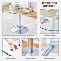 A Glass Tabletop With A Diameter Of 35 Inches And A Modern Minimalist Circular Dining Table With Electroplated Silver Metal Legs. Suitable For Restaurants, Living Rooms, And Conference Rooms.Dt 1166 Transparent Glass Metal