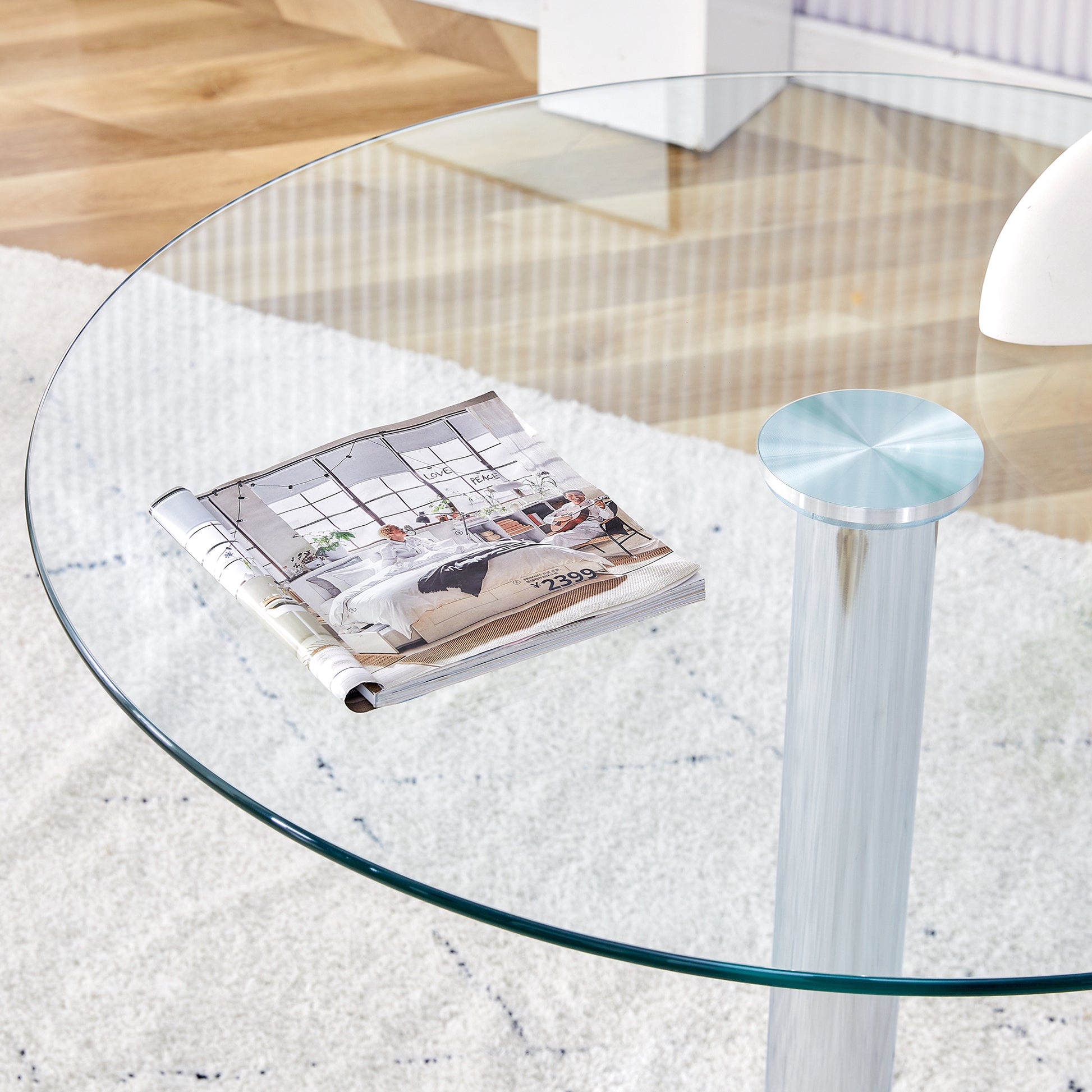 A Glass Tabletop With A Diameter Of 35 Inches And A Modern Minimalist Circular Dining Table With Electroplated Silver Metal Legs. Suitable For Restaurants, Living Rooms, And Conference Rooms.Dt 1166 Transparent Glass Metal