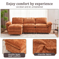 Modern Deep 3 Seat Sofa Couch With Ottoman, Polyester Sofa Sleeper Comfy Upholstered Furniture For Living Room, Apartment, Studio, Office, Orange Orange Polyester 3 Seat