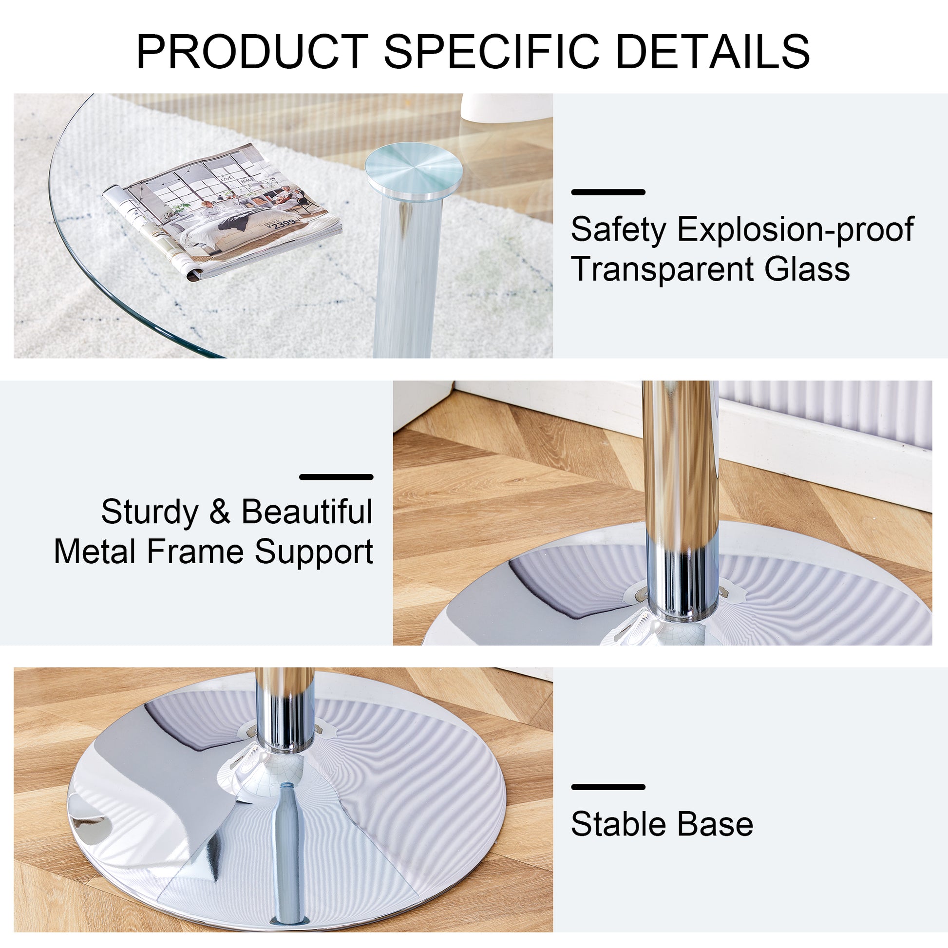 A Glass Tabletop With A Diameter Of 35 Inches And A Modern Minimalist Circular Dining Table With Electroplated Silver Metal Legs. Suitable For Restaurants, Living Rooms, And Conference Rooms.Dt 1166 Transparent Glass Metal