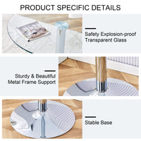 A Glass Tabletop With A Diameter Of 35 Inches And A Modern Minimalist Circular Dining Table With Electroplated Silver Metal Legs. Suitable For Restaurants, Living Rooms, And Conference Rooms.Dt 1166 Transparent Glass Metal