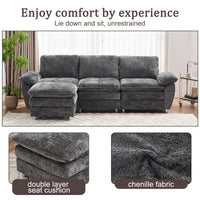 Modern Deep 3 Seat Sofa Couch With Ottoman, Polyester Sofa Sleeper Comfy Upholstered Furniture For Living Room, Apartment, Studio, Office,Dark Grey Dark Grey Polyester 3 Seat