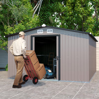 Patio, Lawn & Garden,Metal Outdoor Storage Shed 10Ft X 12Ft,Clearance With Lockable Door Metal Garden Shed Steel Anti Corrosion Storage House Waterproof Tool Shed For Backyard Patio Brown Metal