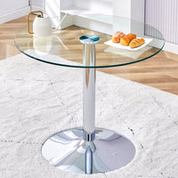 A Glass Tabletop With A Diameter Of 35 Inches And A Modern Minimalist Circular Dining Table With Electroplated Silver Metal Legs. Suitable For Restaurants, Living Rooms, And Conference Rooms.Dt 1166 Transparent Glass Metal