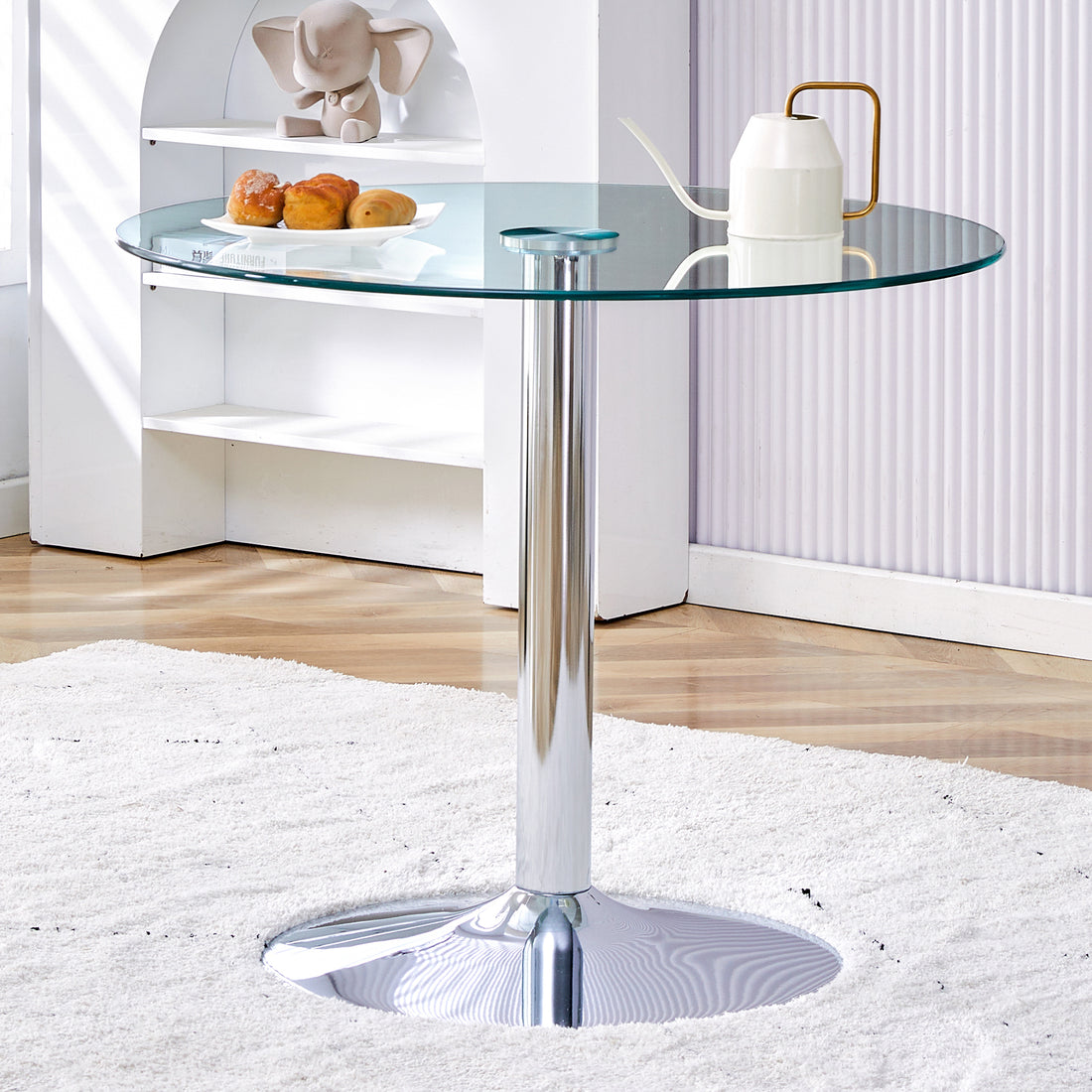 A Glass Tabletop With A Diameter Of 35 Inches And A Modern Minimalist Circular Dining Table With Electroplated Silver Metal Legs. Suitable For Restaurants, Living Rooms, And Conference Rooms.Dt 1166 Transparent Glass Metal