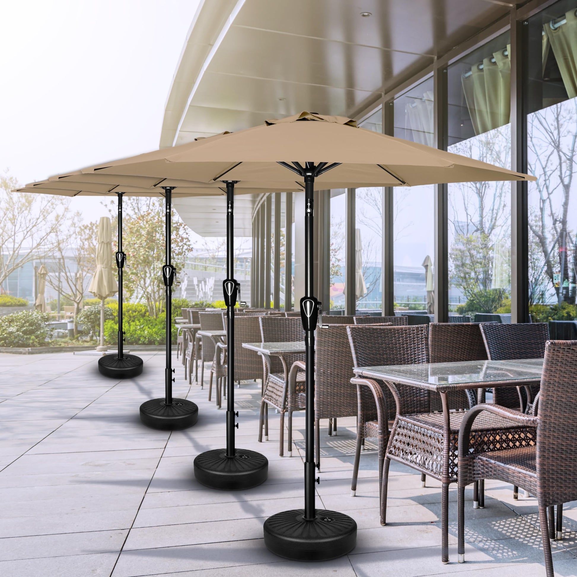 7.5Ft Patio Outdoor Table Market Yard Umbrella With Push Button Tilt Crank, 6 Sturdy Ribs For Garden, Deck, Backyard, Pool, Tan Tan Manual Garden & Outdoor High Wind Resistant Umbrellas Stainless