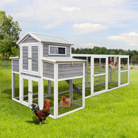 150 Chicken Coop Extra Large Chicken House, Wooden Hen House Black Rust Proof Metal Wire Poultry Cage With Two Nesting Boxes, 5 Perches Gray Wood