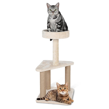 Cat Tree With Sisal Covered Scratching Post, 31.8 Inches Cat Tower With Plush Perchesfor Indoor Cats,15.7 X 31.8 Inches, Furniture Protect,Beige Brown Cat Paper