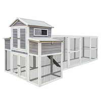 150 Chicken Coop Extra Large Chicken House, Wooden Hen House Black Rust Proof Metal Wire Poultry Cage With Two Nesting Boxes, 5 Perches Gray Wood