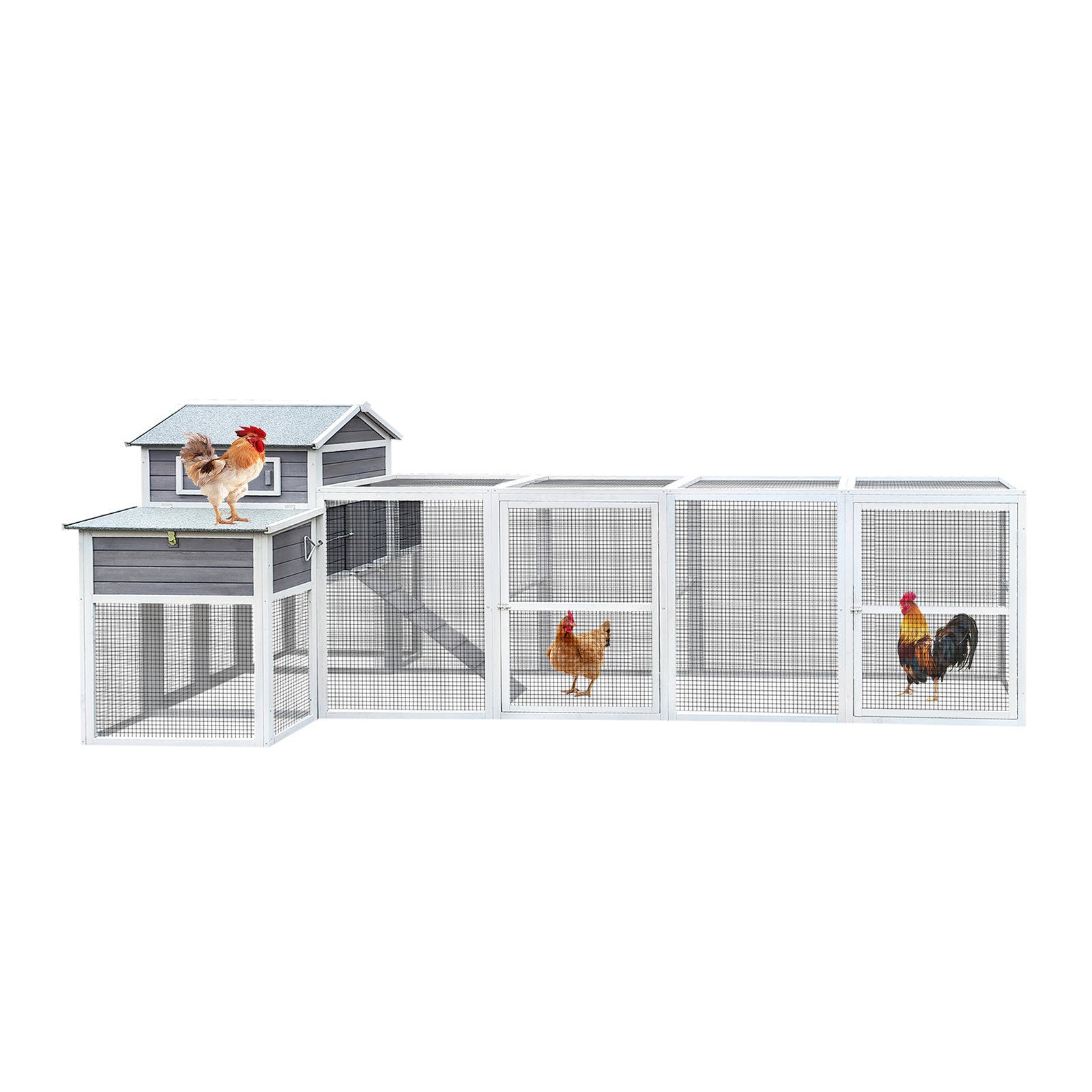 150 Chicken Coop Extra Large Chicken House, Wooden Hen House Black Rust Proof Metal Wire Poultry Cage With Two Nesting Boxes, 5 Perches Gray Wood