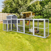 150 Chicken Coop Extra Large Chicken House, Wooden Hen House Black Rust Proof Metal Wire Poultry Cage With Two Nesting Boxes, 5 Perches Gray Wood