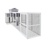 150 Chicken Coop Extra Large Chicken House, Wooden Hen House Black Rust Proof Metal Wire Poultry Cage With Two Nesting Boxes, 5 Perches Gray Wood