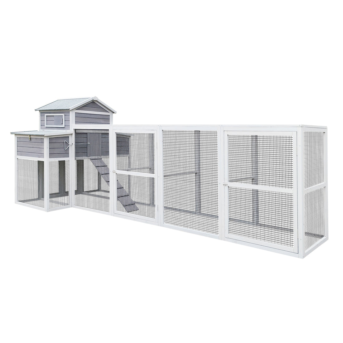 150 Chicken Coop Extra Large Chicken House, Wooden Hen House Black Rust Proof Metal Wire Poultry Cage With Two Nesting Boxes, 5 Perches Gray Wood