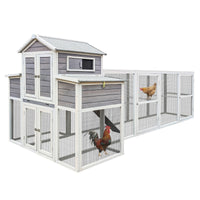 150 Chicken Coop Extra Large Chicken House, Wooden Hen House Black Rust Proof Metal Wire Poultry Cage With Two Nesting Boxes, 5 Perches Gray Wood