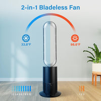 34 Inch Bladeless Tower Fan Heater And Fan Combo Oscillating Fan Black Plastic