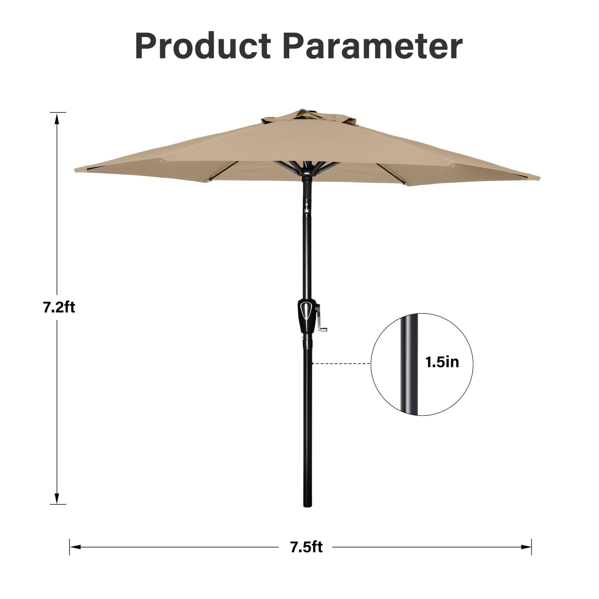 7.5Ft Patio Outdoor Table Market Yard Umbrella With Push Button Tilt Crank, 6 Sturdy Ribs For Garden, Deck, Backyard, Pool, Tan Tan Manual Garden & Outdoor High Wind Resistant Umbrellas Stainless