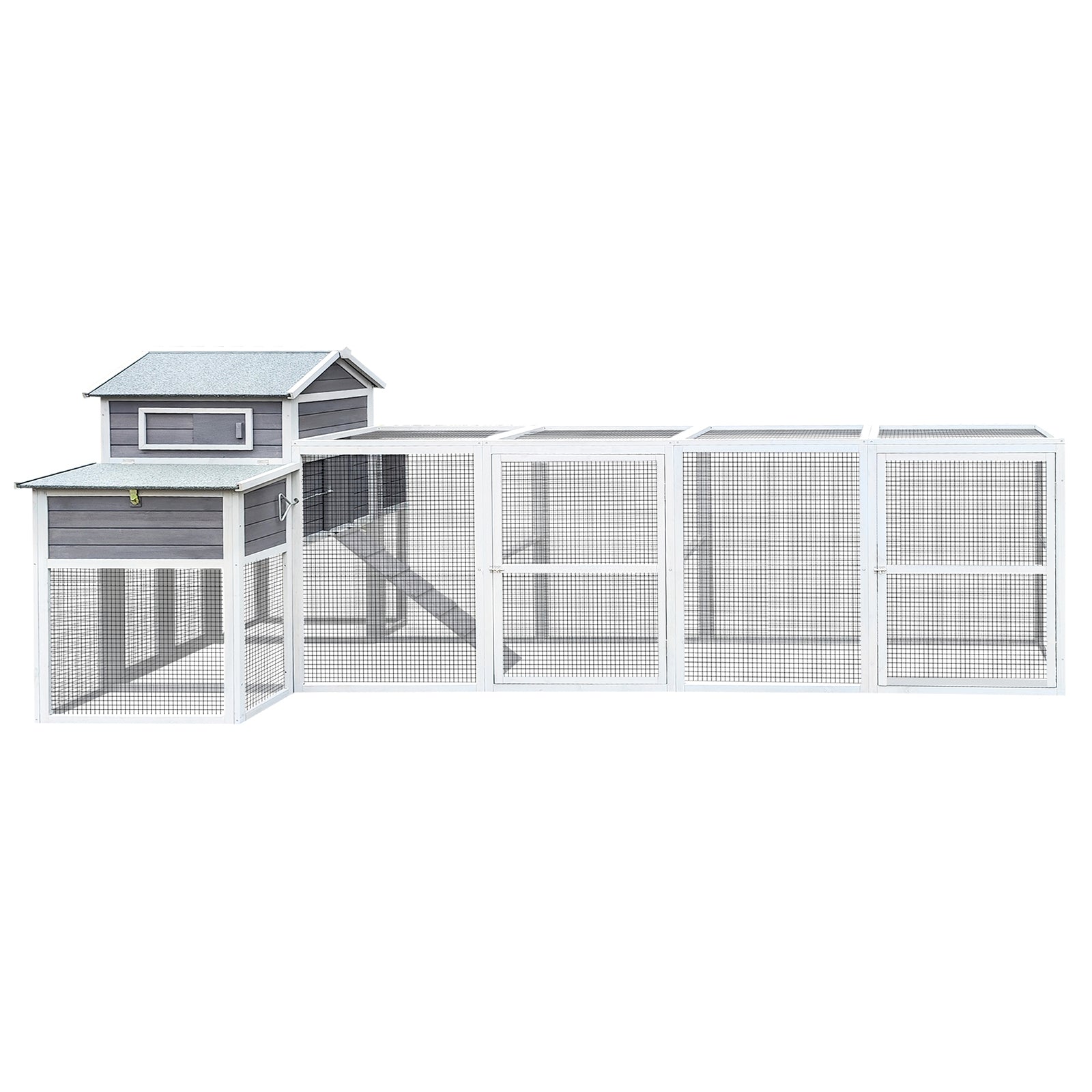 150 Chicken Coop Extra Large Chicken House, Wooden Hen House Black Rust Proof Metal Wire Poultry Cage With Two Nesting Boxes, 5 Perches Gray Wood