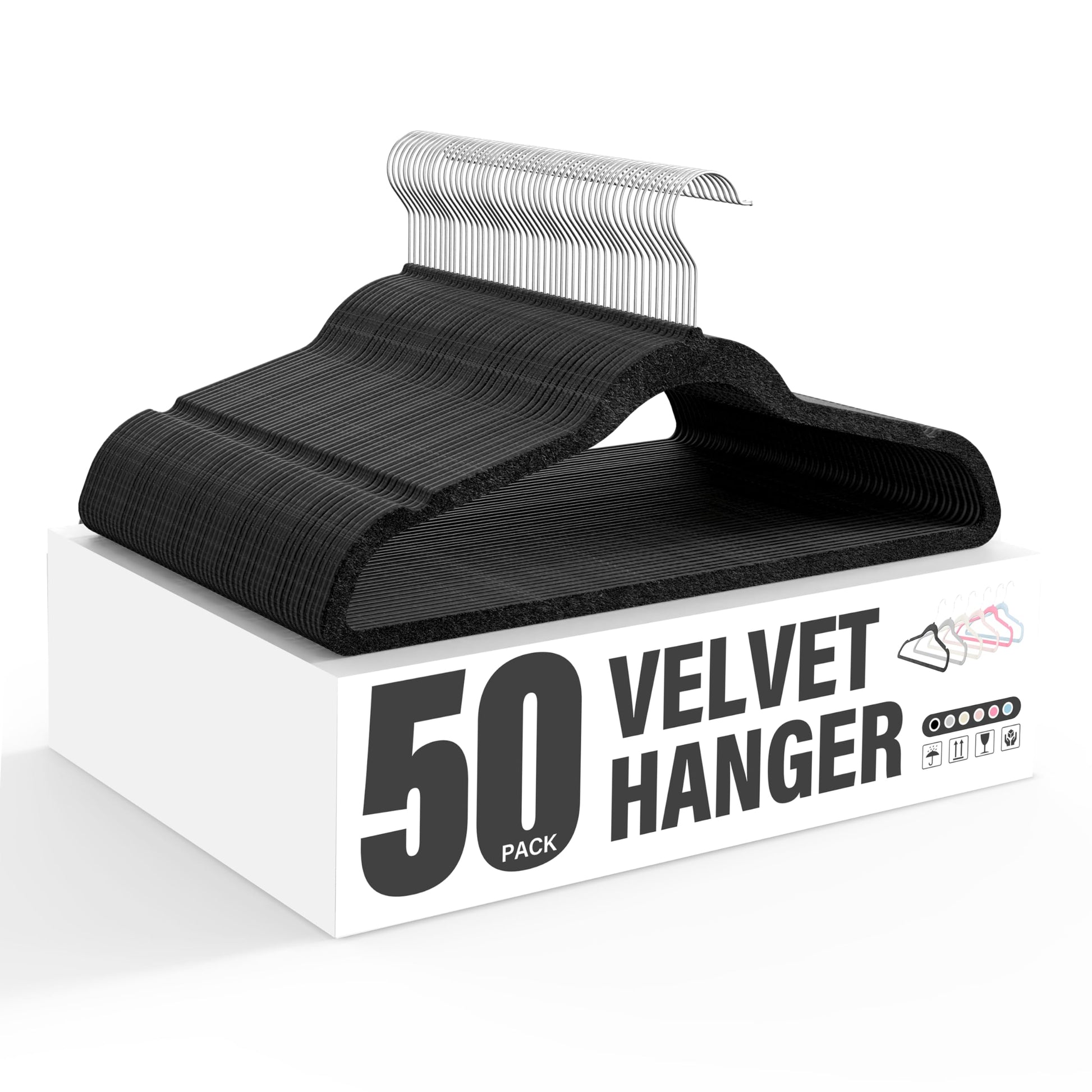 Velvet Hangers 50 Pack, Non Slip Clothes Hangers With Shoulder Notches, 360 Swivel Hooks, Heavy Duty Coat Suit Hangers For Closet Space Saving, Black Black Velvet