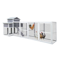 150 Chicken Coop Extra Large Chicken House, Wooden Hen House Black Rust Proof Metal Wire Poultry Cage With Two Nesting Boxes, 5 Perches Gray Wood