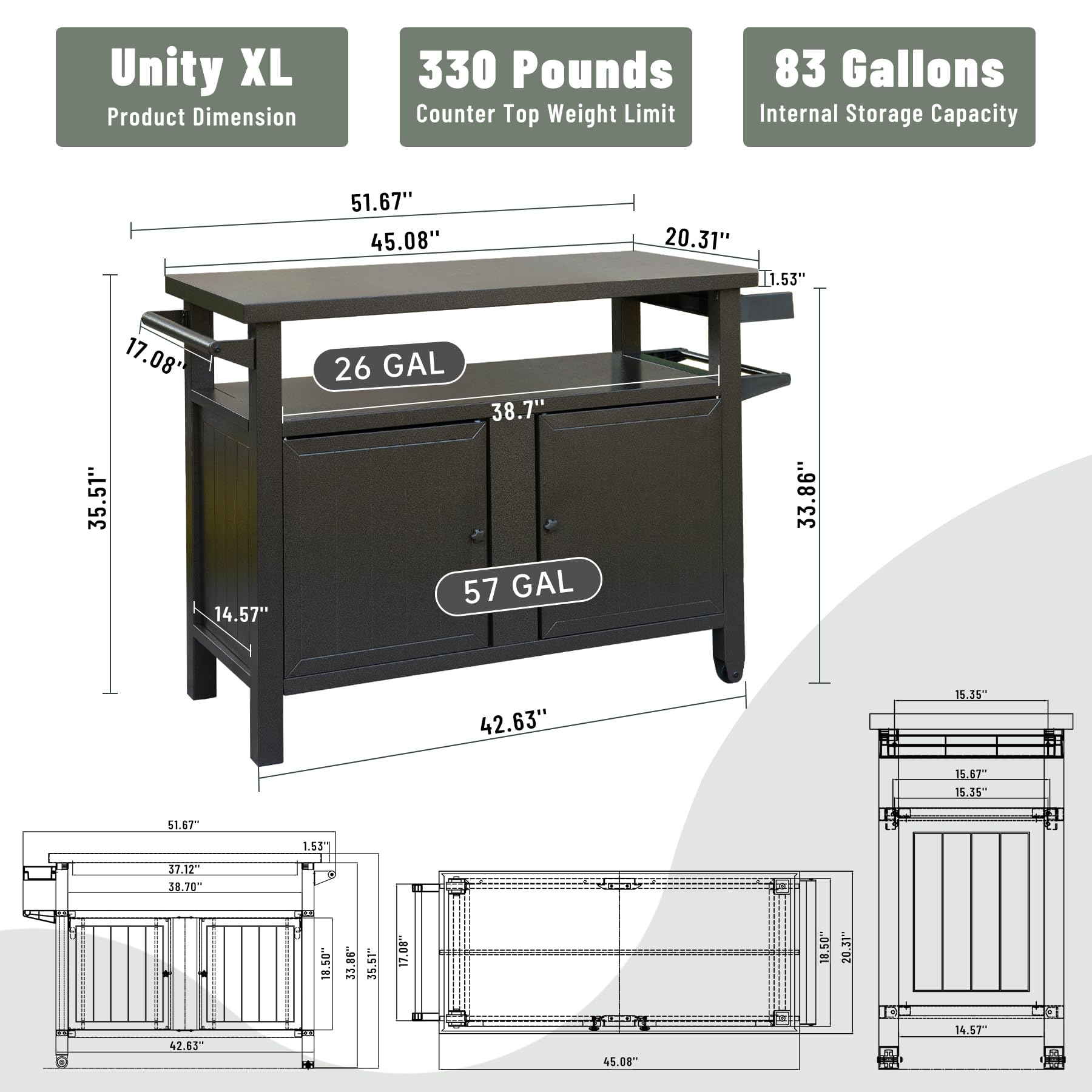 Grill Carts Outdoor Storage Cabinet With Wheels, Metal Outdoor Grill Table Kitchen Dining Table Cooking Prep Bbq Table For Patio, Kitchen Island, Home Party, Bar Brown Brown Aluminum