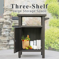Grill Carts Outdoor With Storage And Wheels, Whole Metal Portable Table And Storage Cabinet For Bbq, Deck, Patio, Backyard Brown Brown Metal