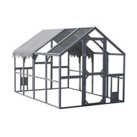 Outdoor Chicken Coop Enclosures 110" Large Kitten Playpen ,Upgrade Waterproof Cover Grey Gray Metal & Wood