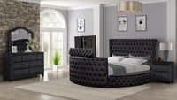 Maya Modern Style Crystal Tufted Queen 4Pc Bed Room Set Made With Wood In Black Box Spring Not Required Queen Black Wood 4 Piece Set Bedroom Bed Included,Dresser Included,Mirror Included,Nightstand Included Modern Upholstered Velvet Wood