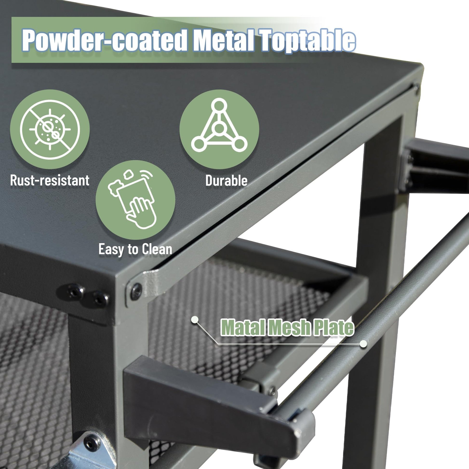 3 Shelf Outdoor Grill Table, Grill Cart Outdoor With Wheels, Pizza Oven Table And Food Prep Table, Blackstone Table With Propane Tank Hook, Grill Stand For Blackstone Griddle For Outside Bbq Grey Steel