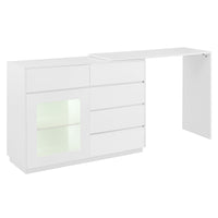 44" 85" White L Shaped Desk With Drawers, 360 Rotating L Shape Computer Desk With Storage Cabinet, Corner Home Office Desk Computer Table White Dining Room Modern Mdf