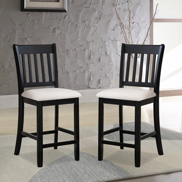 Casual Seating Black Finish Chairs Set Of 2 Rubberwood Transitional Slatted Back Design Dining Room Furniture Counter Chairs Solid White Dining Room Rubberwood Slat Back Engineered Wood Black White Painted Foam Dry Clean Rectangular