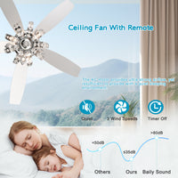 52" Crystal Ceiling Fan With 5 Reversible Blades Light Kit And Remote Control, 3 Speed High, Mid,Low Adjustable For Living Room, Bedroom, Kitchen Chrome American Traditional,Classic,Contemporary Crystal Metal