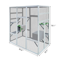 62.6" Wooden Cat House Large Catio, Solid Wood Cat Cage Shelter Enclosure Playpen With Anti Uv& Waterproof, 7 Platforms And 2 Resting Boxes Gray Wood