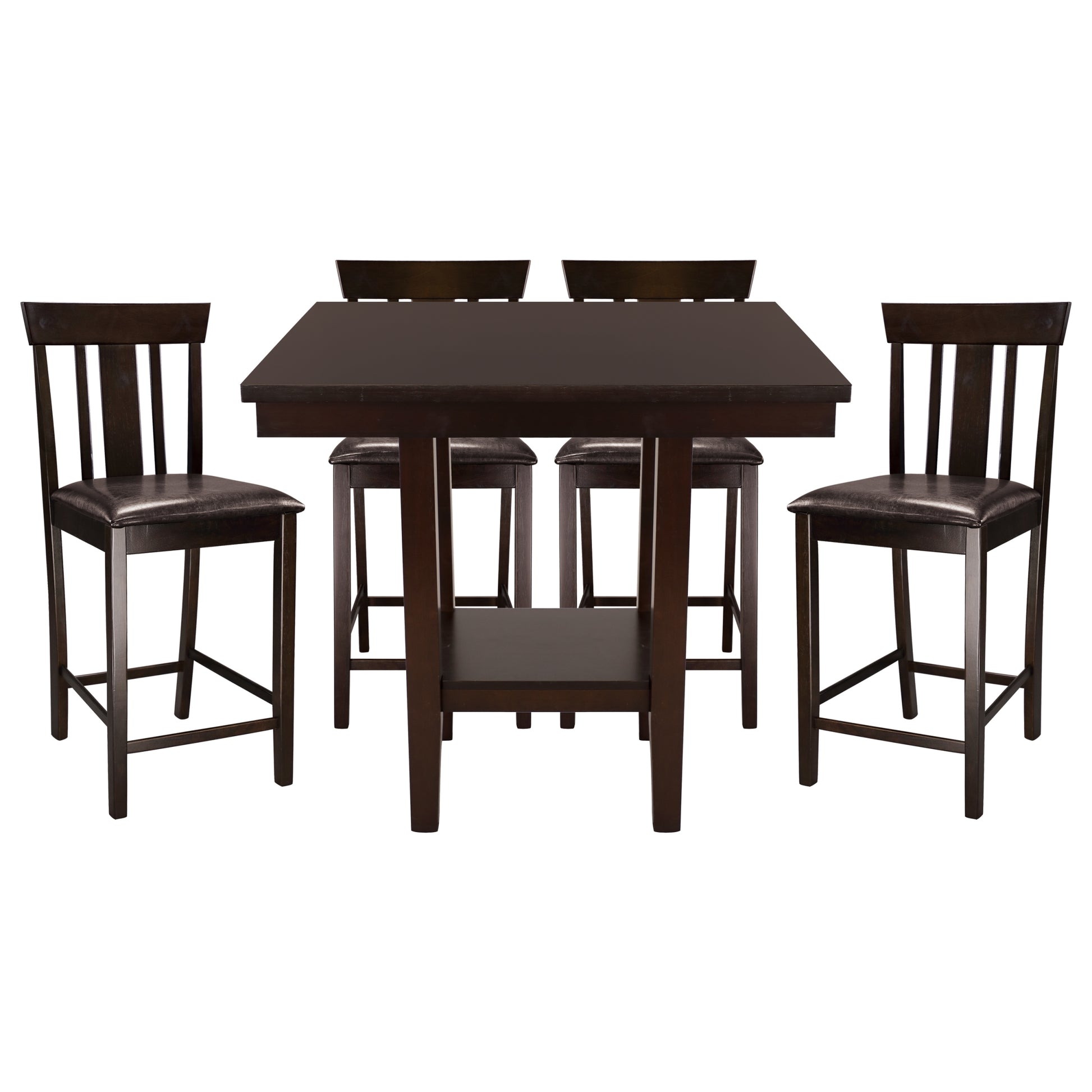 5Pc Counter Height Dining Set Espresso Finish Counter Height Table With Shelf And 4 Counter Height Chairs Set Wooden Furniture Dining Kitchen Set Wood Wood Espresso Seats 4 Wood Dining Room Square Dining Table With Chair Wood