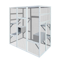 62.6" Wooden Cat House Large Catio, Solid Wood Cat Cage Shelter Enclosure Playpen With Anti Uv& Waterproof, 7 Platforms And 2 Resting Boxes Gray Wood